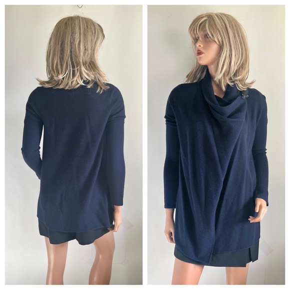 Tahari Wrap Cardigan Sweater Cowl-neck Navy - Picture 12 of 12